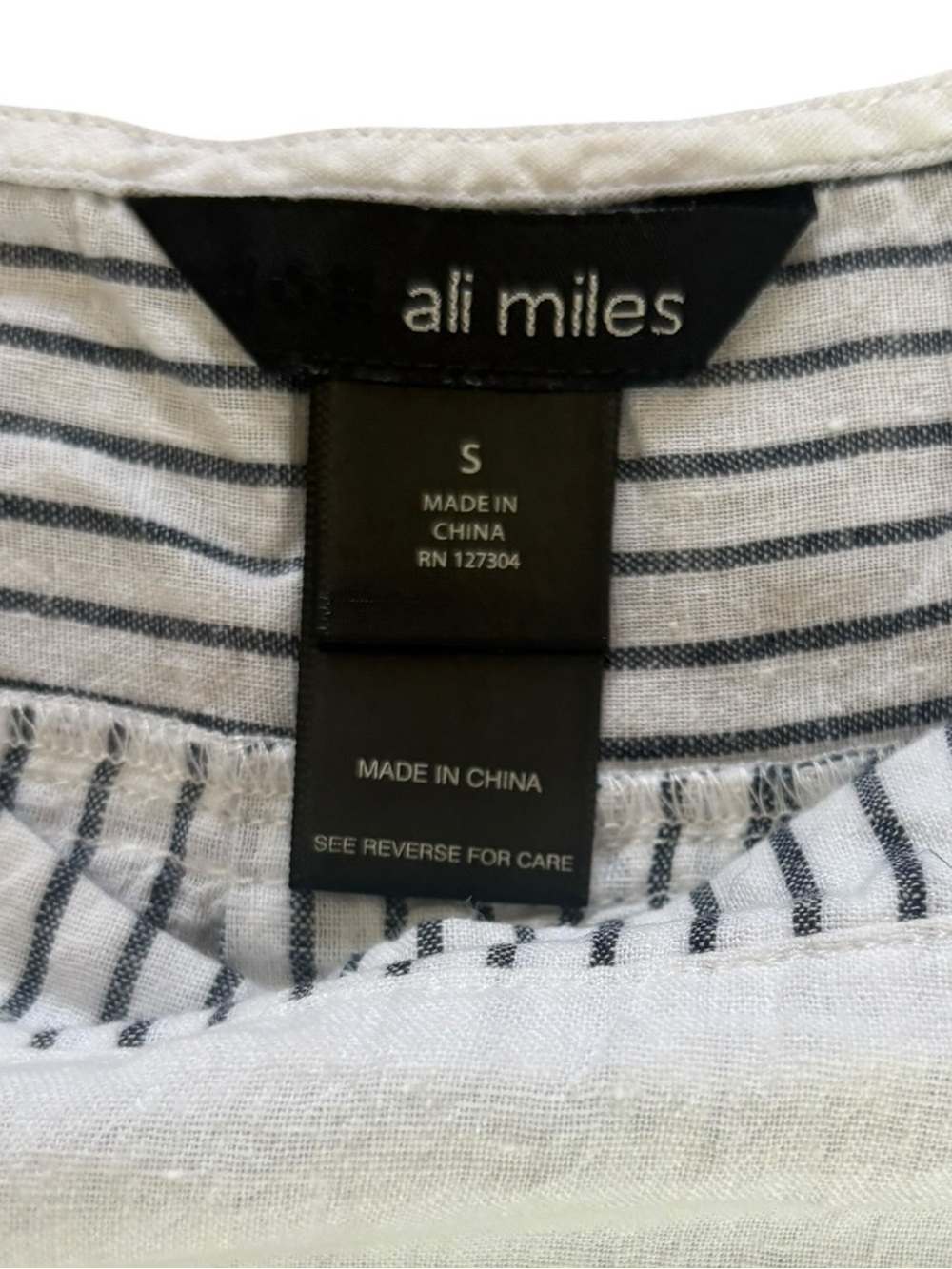 Ali Miles Mixed Print Blouse Top Asymmetrical Hem White Linen Cotton Women Small - Picture 4 of 7